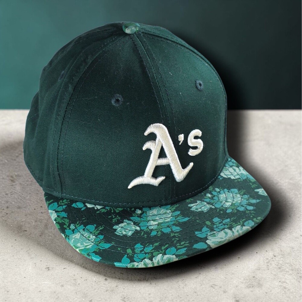 Oakland A's Athletics New Era 59FIFTY Floral Brim Snapback Hat Green MLB Flowers